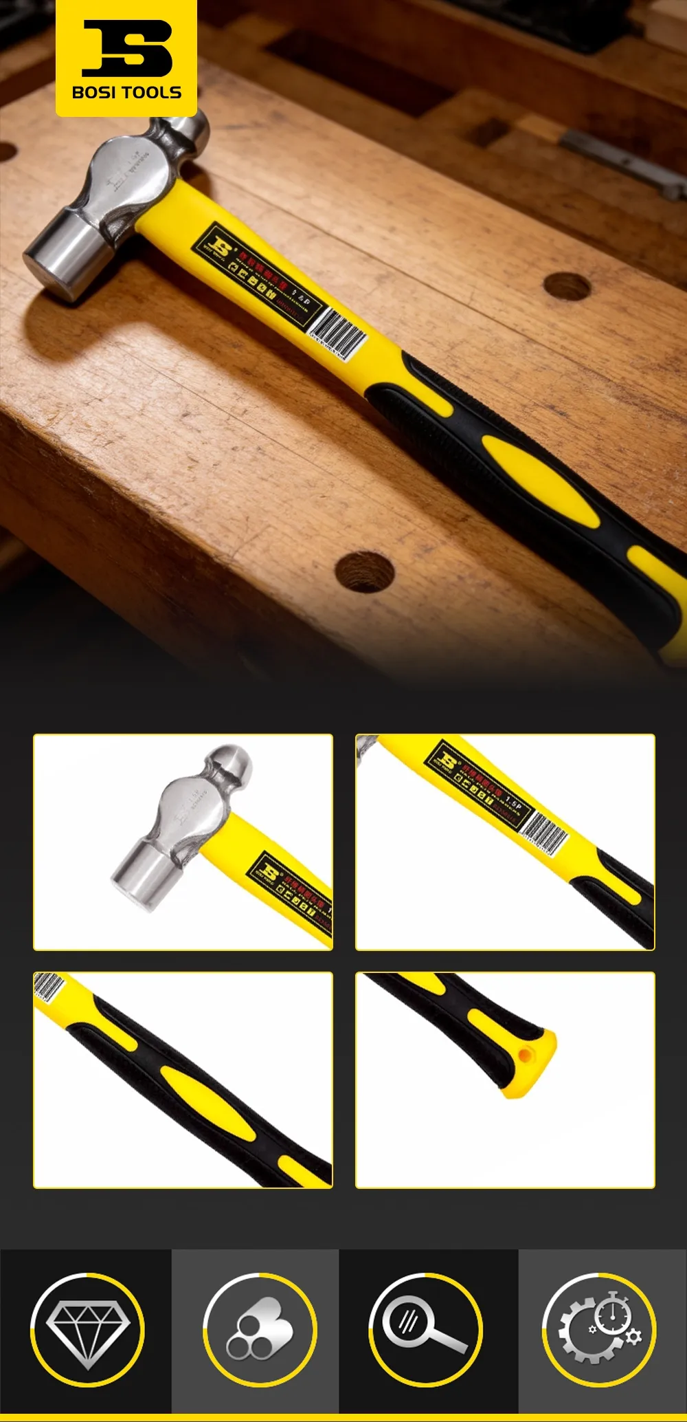 Fiberglass Handle Round Head Hammer
